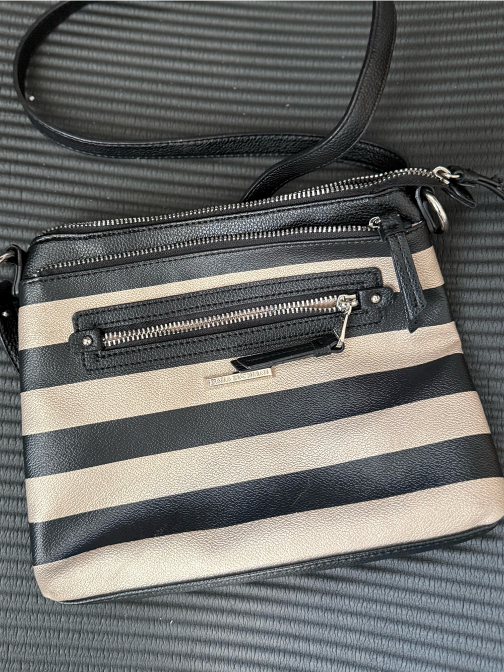 Striped Crossbody Bag in Black and Cream